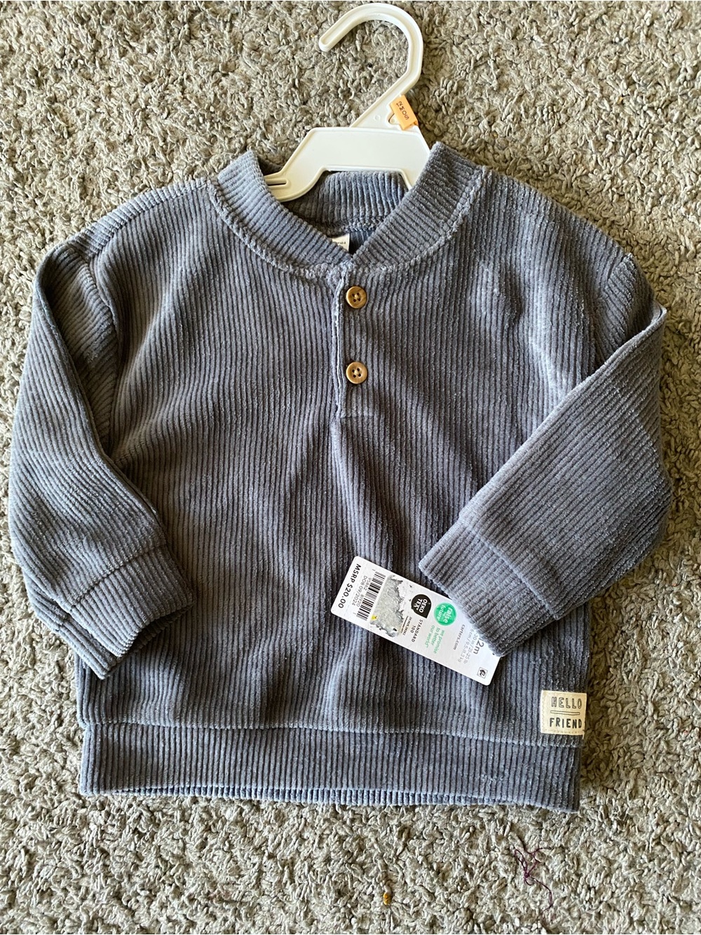 Baby boys size 12M Corded Henley Pullover Sweatshirt - Grey